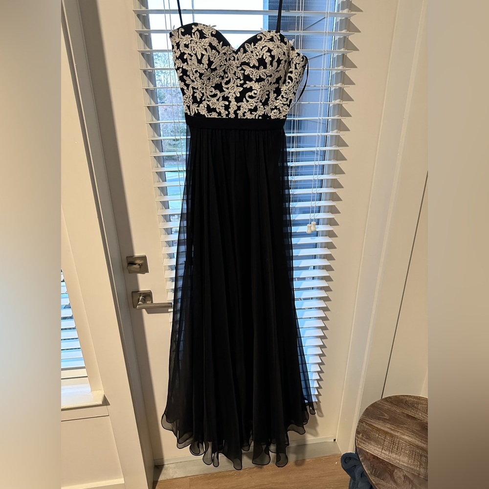 Strapless, maxi formal dress.